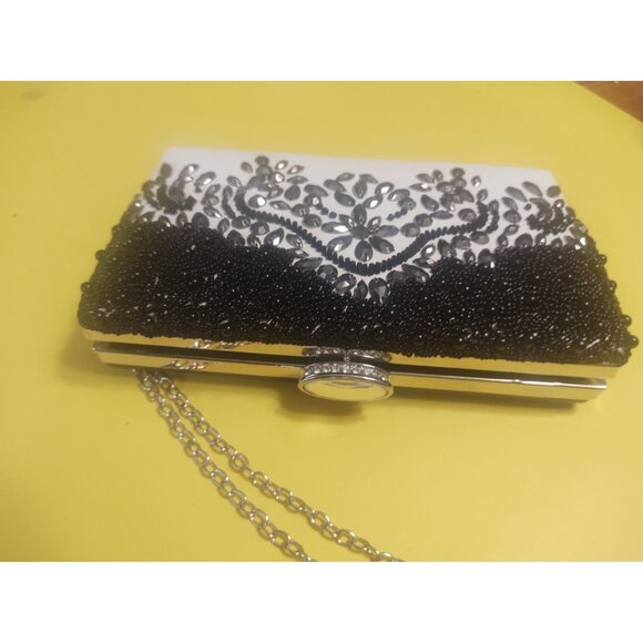 Luxy Moon Women's beaded Black Clutch Bags for Weddings 8" x 5" x 2" - Picture 1 of 10